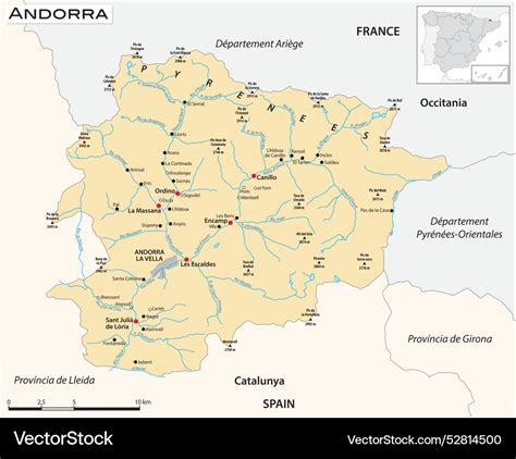 Map of the principality andorra Royalty Free Vector Image