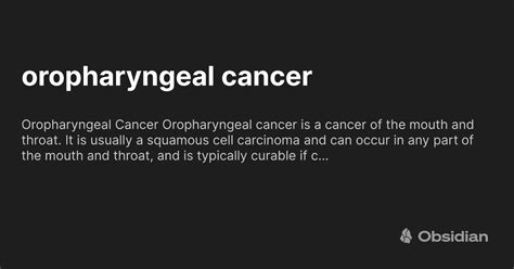 oropharyngeal cancer - Obsidian Publish