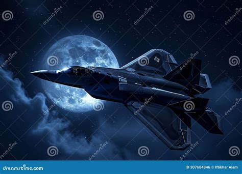 A Powerful Fighter Jet Soars Through The Dark Night Sky, Showcasing Its