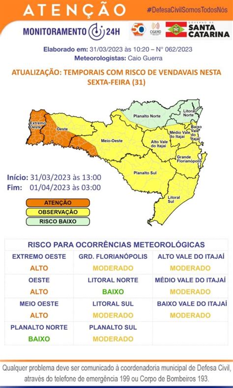 Avanço de frente fria e ciclone extratropical geram alerta para o Oeste