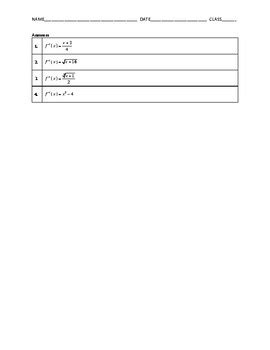 Algebra 2 Quiz Inverse Functions BUNDLE By Math Solutions Infinity