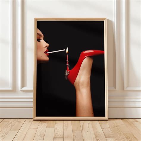 Fierce Red High Heel Lighting Cigarette Sexy Fashion Photography Wall