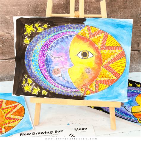 Flow Drawing for Kids: Sun and Moon Art - Arty Crafty Kids