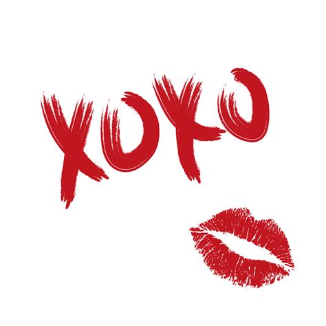 Xoxo Lettering Brush And Lipstick Kiss On Isolated On White Background