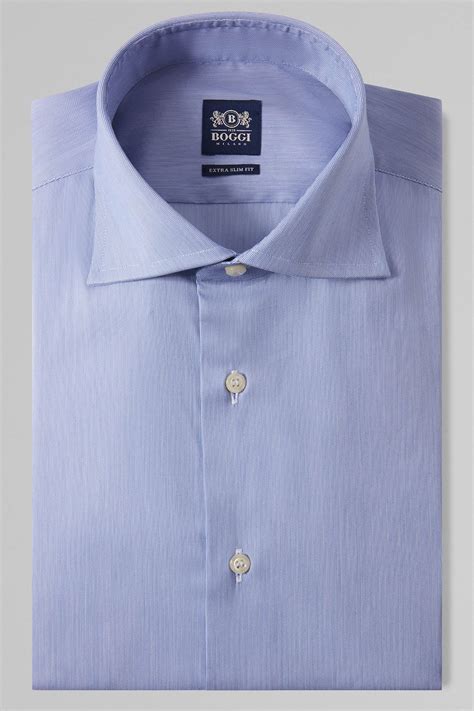 Mens Extra Slim Fit Blue Shirt With Windsor Collar Boggi Milano