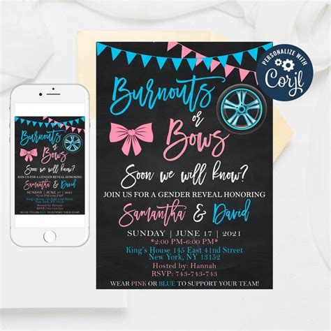 Editable Burnouts Or Bows Gender Reveal Invitation Cars Etsy Artofit