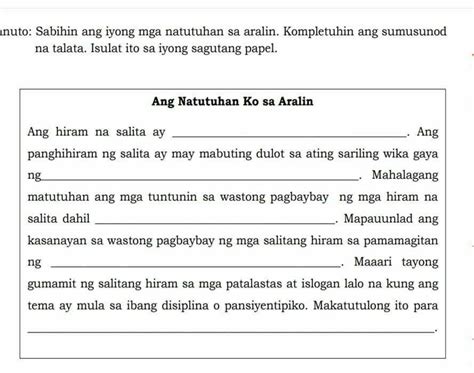 Ang Natutuhan Ko Sa Aralin Ang Ang Hiram Na Salita Ay