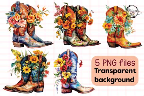 Watercolor Cowgirl Boots Clipart Bundle Graphic By Orion Art Creative