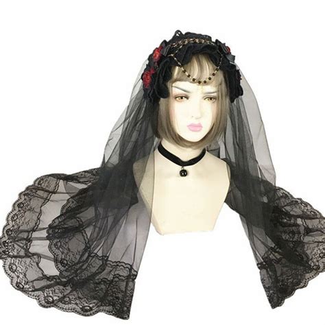 Black Lace Veiltwo Tier Gothic Lace Veil With Headbandparty Etsy