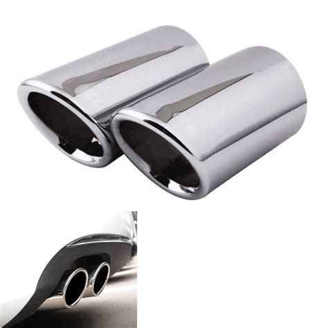 New Chrome 2pc Set Stainless Steel Car Rear Round Exhaust Tail Pipe Tip