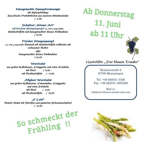 Speisekarte Von Zur Blauen Traube Restaurant Memmingen Kramerstr