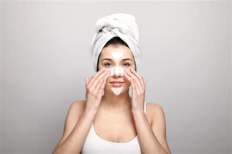 Premium Photo Beautiful Brunette With Pore Strips On Face