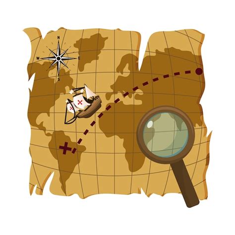 Premium Vector | Map with ship discovery america and magnifying glass