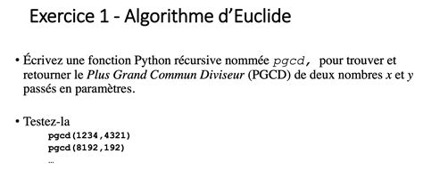 Solved Exercice Algorithme D Euclide Le Plus Grand Chegg