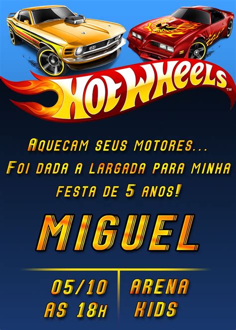 Convite Infantil Festa hot wheels Aniversário hot wheels Modelos de convites infantil
