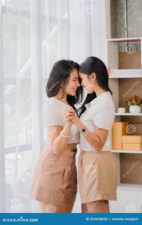 Lesbian Couple Concept Beautiful Asian Girllesbian Couple In A Room At