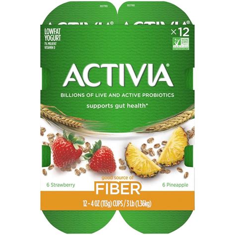 Dannon Activia Low Fat Fiber Probiotic Strawberry Pineapple Yogurt