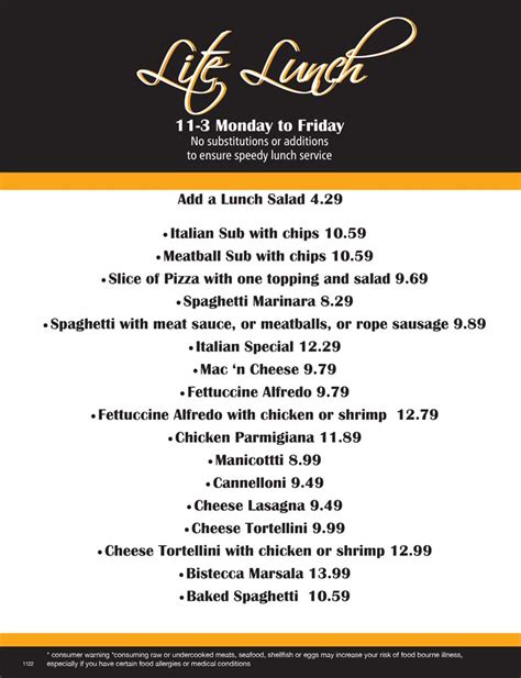 Lunch Menu Amarillo Tx Pescaraz Italian Restaurant