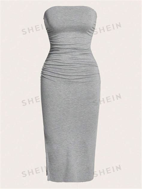 SHEIN EZwear Plus Split Thigh Tube Bodycon Dress SHEIN USA