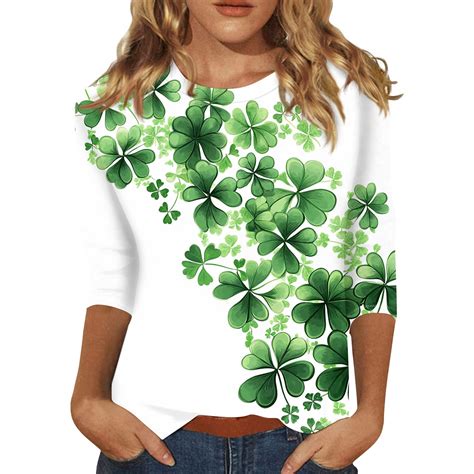 Bdporkas Irish Lucky Clover St Patricks Day Shirts For Women 3 4