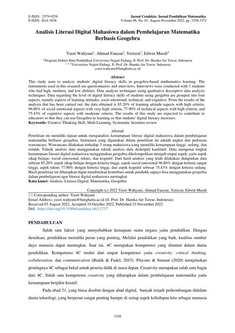 Pdf Analisis Literasi Digital Mahasiswa Dalam Pembelajaran Matematika