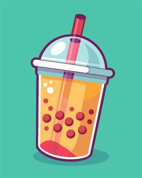 Premium Vector | A cartoon drawing of a cup of iced tea with a red straw