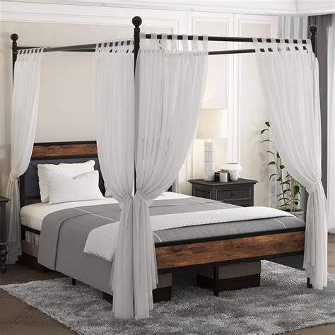 Meteorleg Full Size Canopy Bed Frame,Metal Canopy Bed Frame with Wooden ...