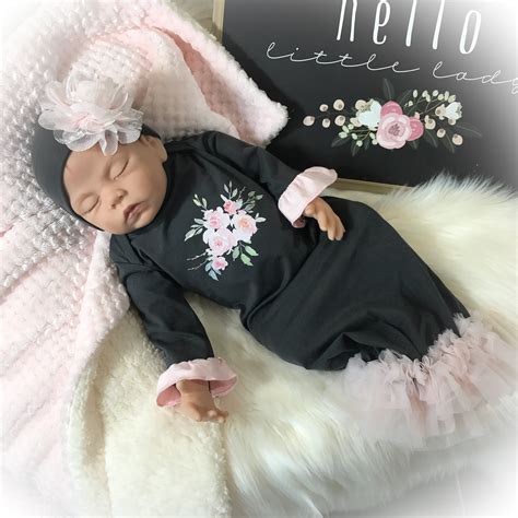 Baby Girl Take Home Gown Pink And Gray Newborn Coming Home Etsy