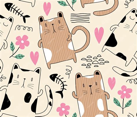 Premium Vector Cute Cat Seamless Pattern Vector Illustration