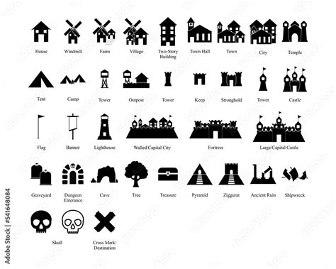 Set of medieval fantasy map legends/symbols Stock Illustration | Adobe ...