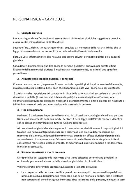 Persona Fisica Diritto Privato Persona Fisica Capitolo Capacit