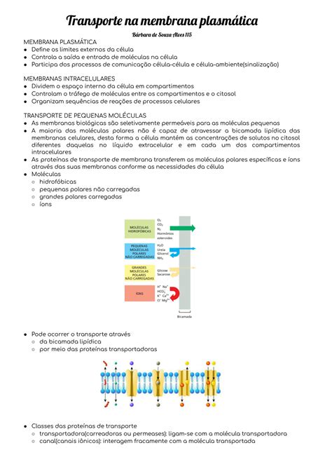 Solution Biologia Celular Transporte Na Membrana Plasm Tica Studypool