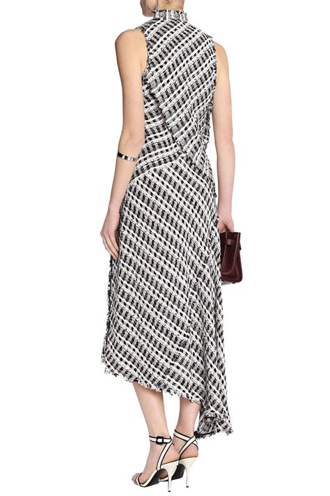 Proenza Schouler Wrap Effect Asymmetric Cotton Blend Tweed Midi Dress