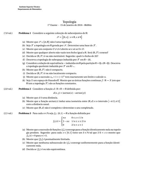 Topologia Exame Instituto Superior T Cnico Departamento De