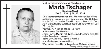 Traueranzeigen Von Maria Tschager Trauer Bz