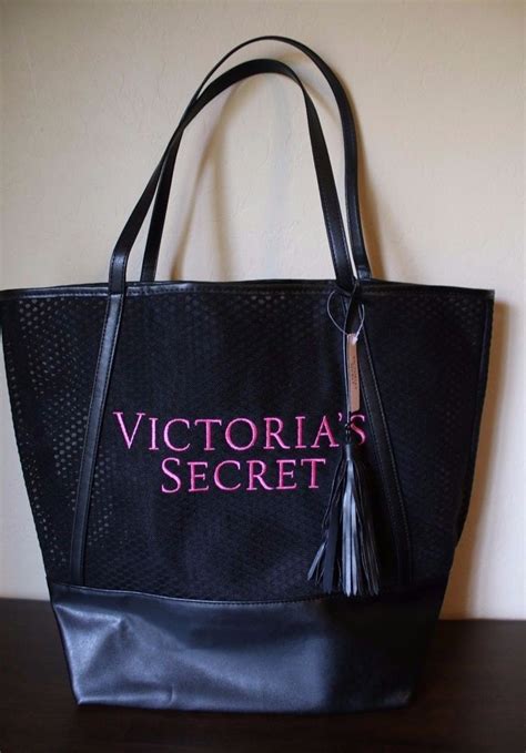 Victoria S Secret Black Mesh Beach Bag Tote Limited Edition Tassel