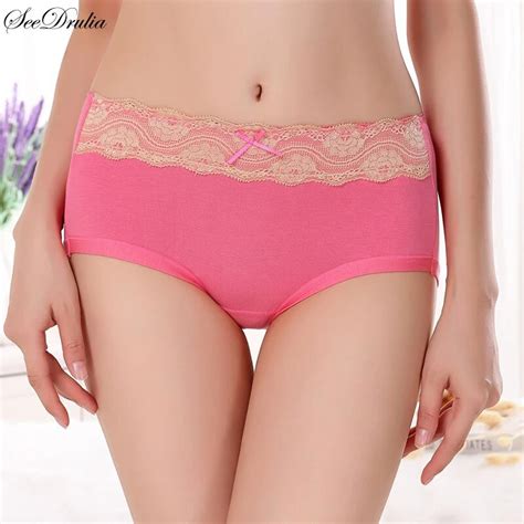 Seedrulia Brand Sexy Woman Underwear Womens Lace Cotton Briefs Solid