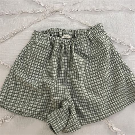 green plaid brandy melville shorts one size but best... - Depop