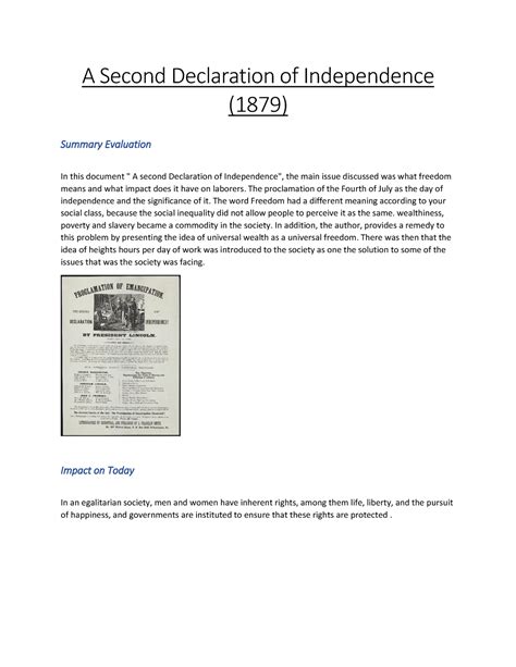 A Second Declaration Of Independence 1879 Summary Evaluation The