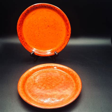 burnt orange pottery lunch salad plate pair artisan etsy