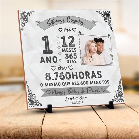 Azulejo Personalizado Presente De Casamento Bodas De Papel Ano