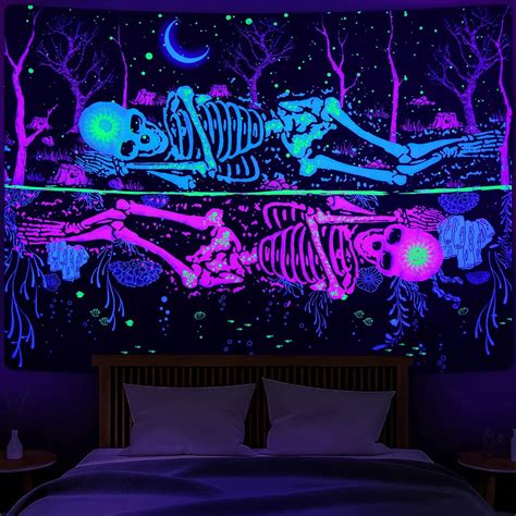 Amazon Uspring Blacklight Skull Tapestry Trippy Forest Tree