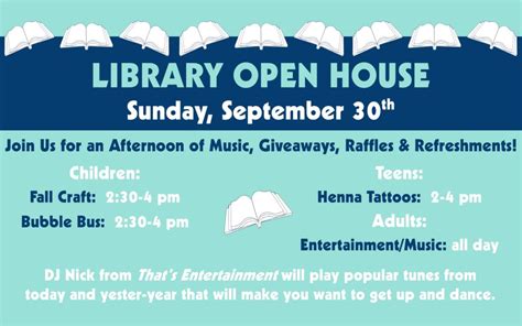 Library Open House Celebration September 30th Westbury Memorial