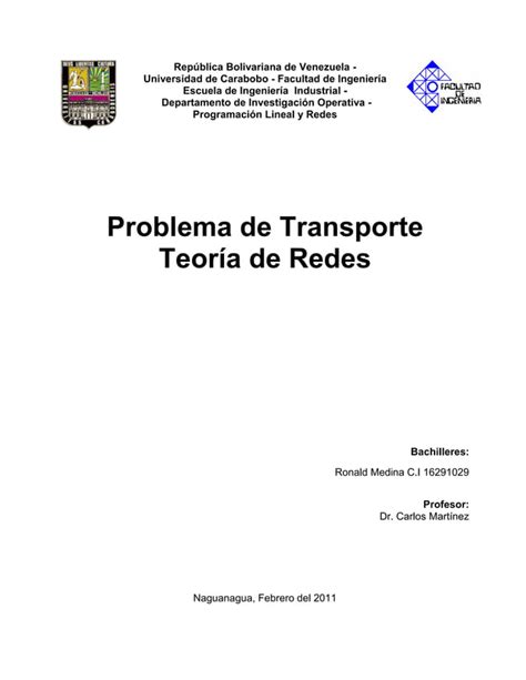 Trabajo Modelos De Transporte Y Optimizaci N De Redes Pdf Descarga