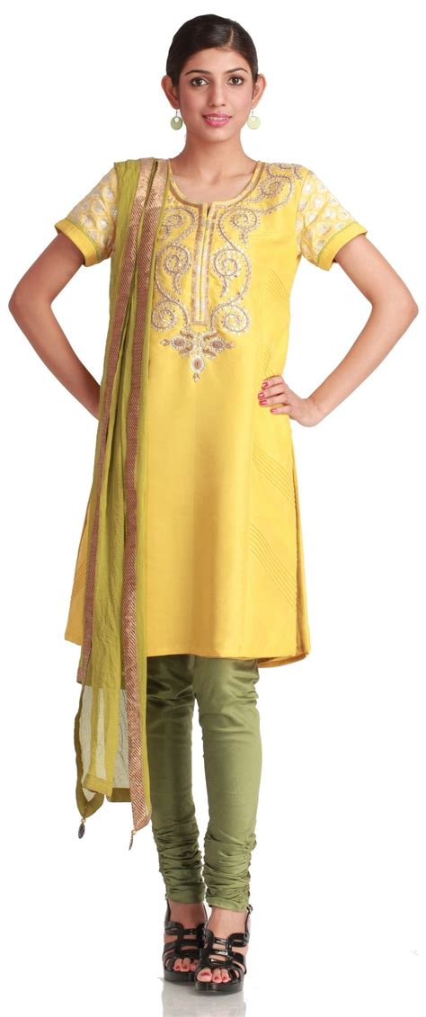 Yellow Silk Churidar Kurta Churidar Suits For Women Fashion