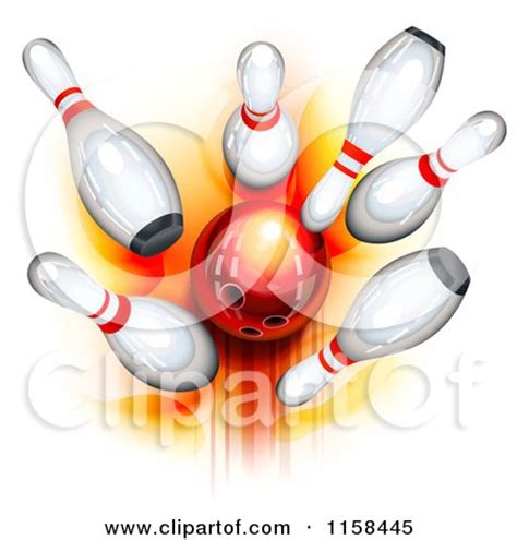 Clipart Of A D Red Bowling Ball Crashing Into Glossy Pins Royalty