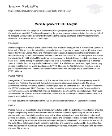 ⇉marks And Spencer Pestle Analysis Essay Example Graduateway