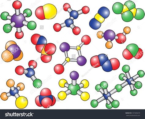 Chemistry Background Colored Molecule Models Handdrawn Stock Vector