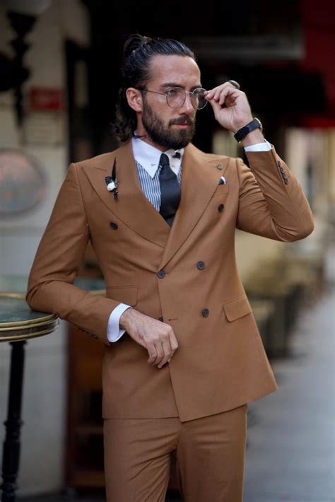 Amber Rust Brown Slim Fit Double Breasted Suit Brabion