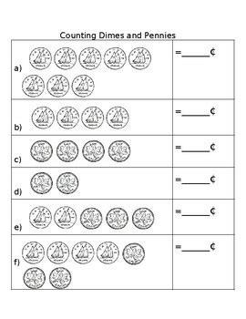 Counting Dimes And Pennies Worksheet By Math Resources By Ms B Tpt